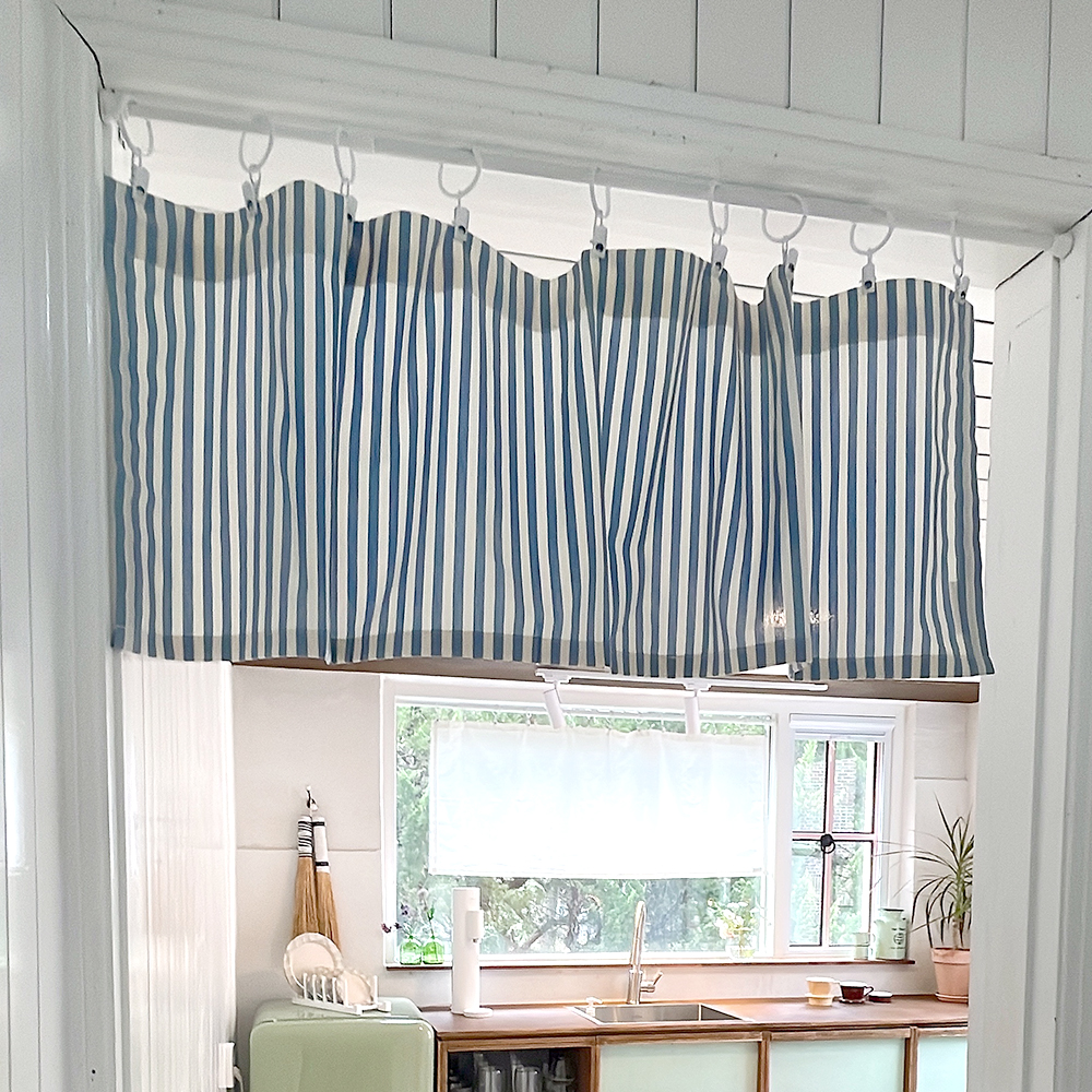 바이아미 스트라이프 문 선반 방문 가리개 바란스 커튼