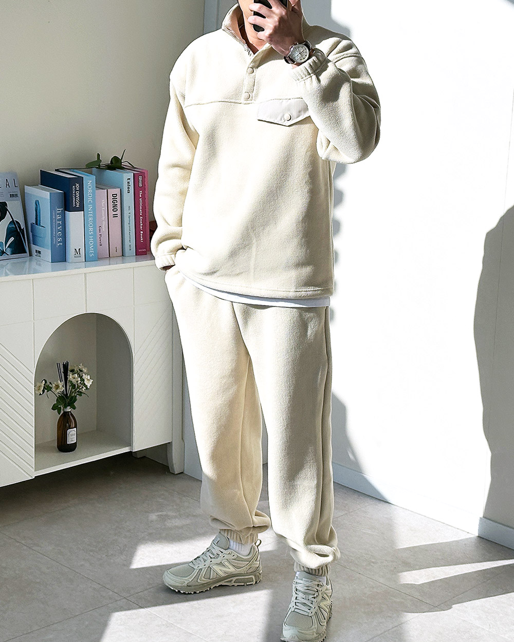 남자기모트레이닝세트 양털 테디 조거 츄리닝세트 겨울후리스셋업