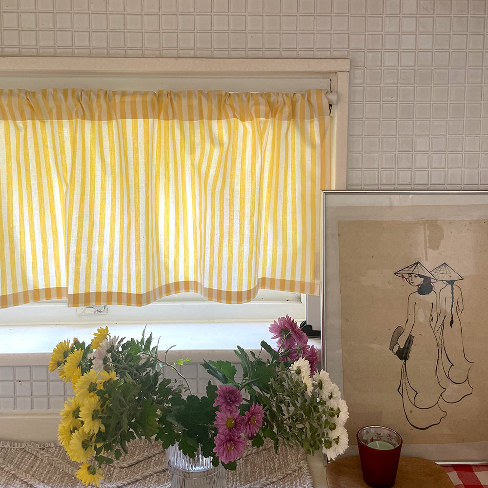 바이아미 스트라이프 문 선반 방문 가리개 바란스 커튼