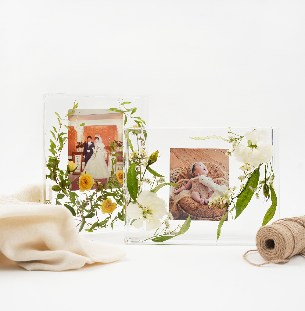 부케 액자 DIY 웨딩액자 고체 하바리움액자 투명 아크릴 포토 케이스