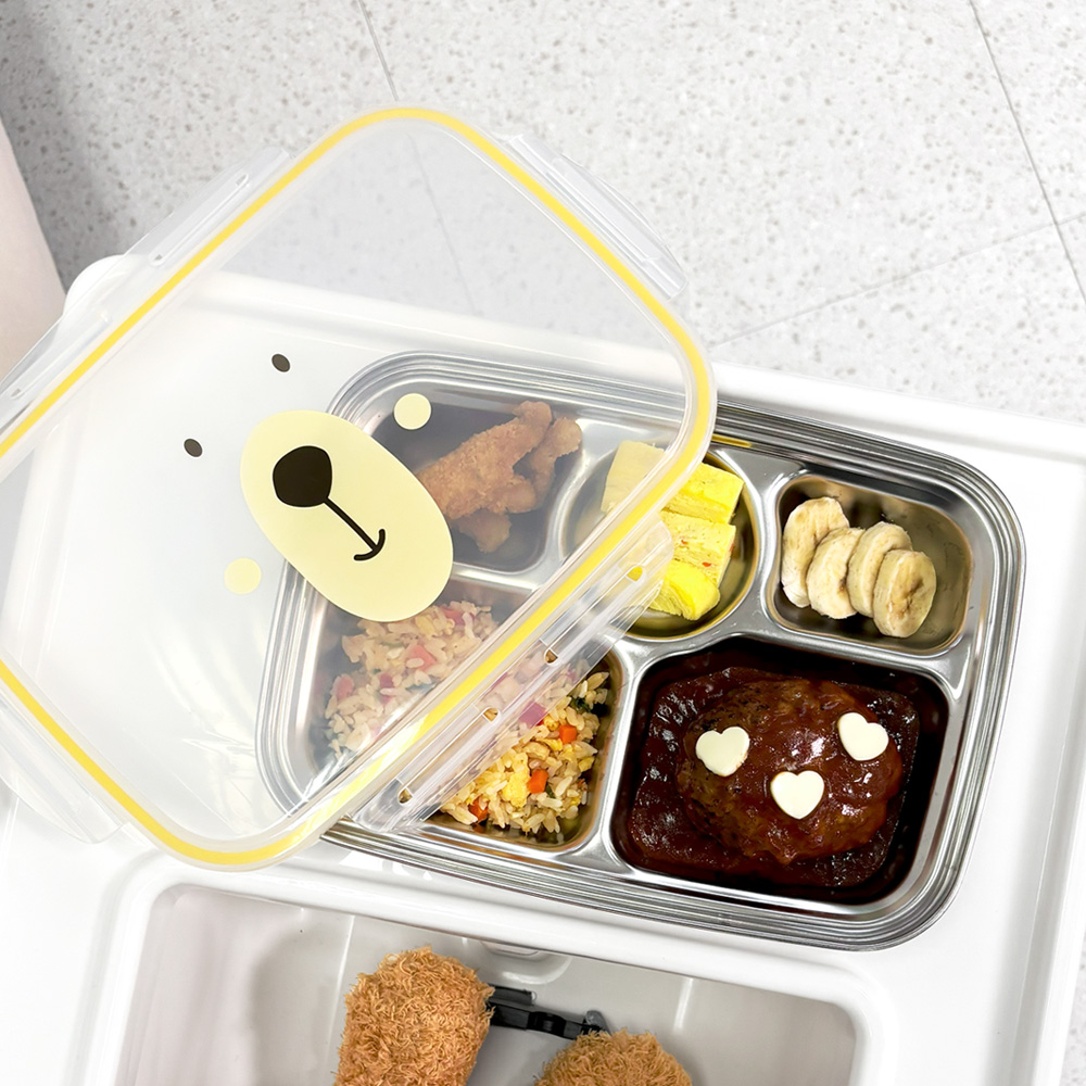 키친유 퍼니베어 스텐304 국내생산 깊은 뚜껑 식판 도시락 가방 세트 곰돌이 아동 어린이 - 상세 이미지 4