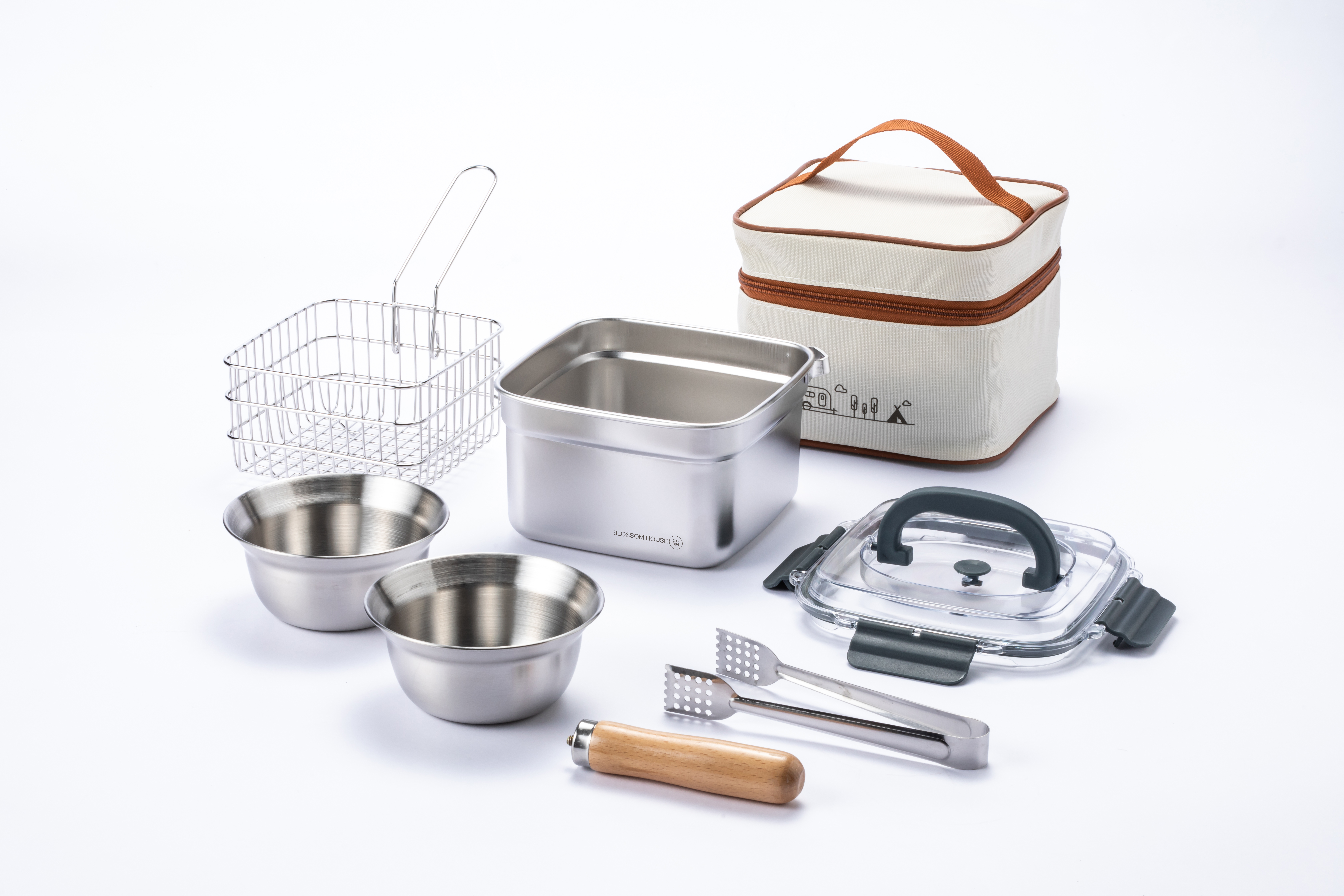 올인원 캠핑 코펠세트 스텐 식기 그릇 접시 튀김 냄비 20종 (+휴대용 가방 포함)