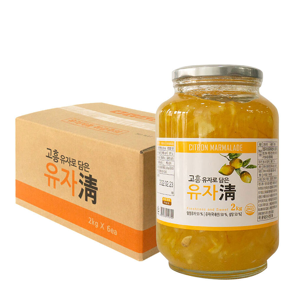 전남 고흥 유자청 유자차 농축액 엑기스 청 음료 베이스 2kg 1박스(6개입) - 상품 이미지