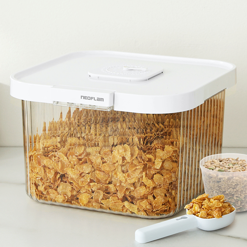 네오플램 원터치 쌀통 쌀보관용기 잡곡통 5kg, 화이트 제품 이미지