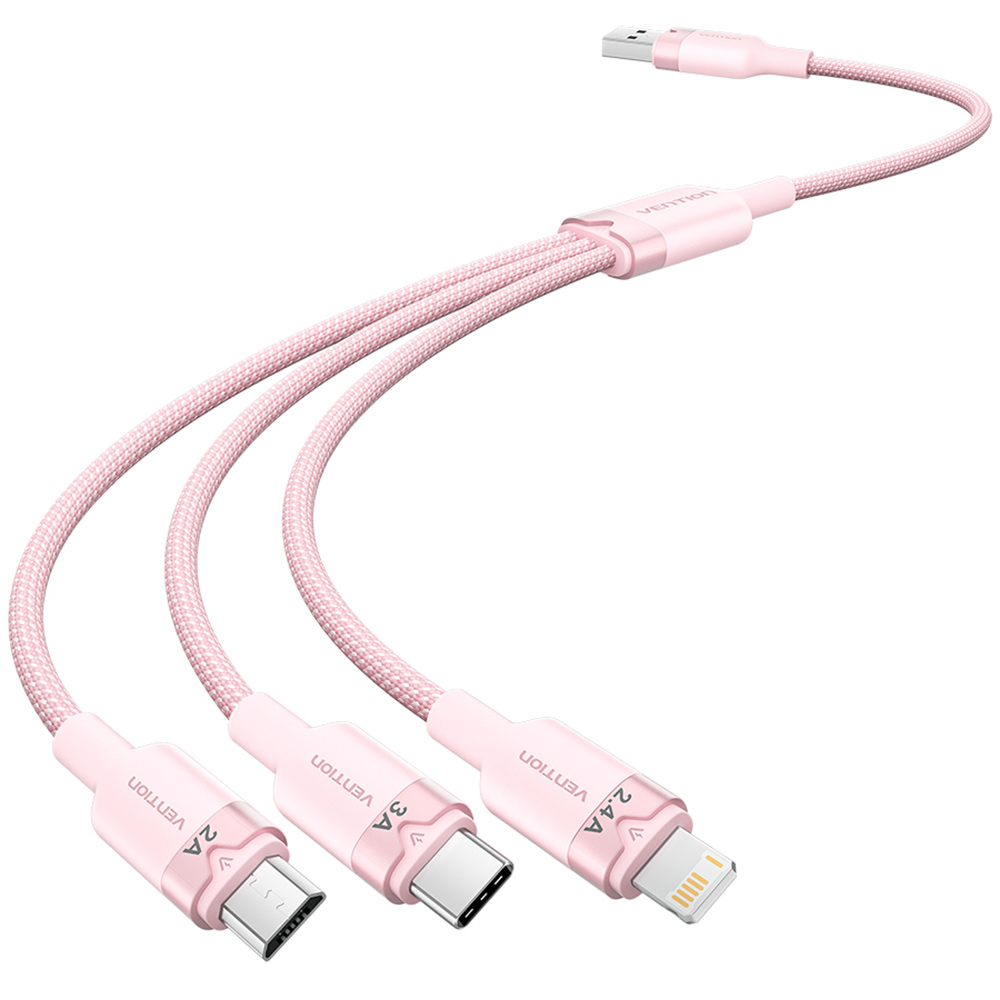 벤션 3in1 USB to 2 C타입 8핀 멀티 충전케이블 CTP 핑크, 1개, 1.5m - 상세 이미지 2