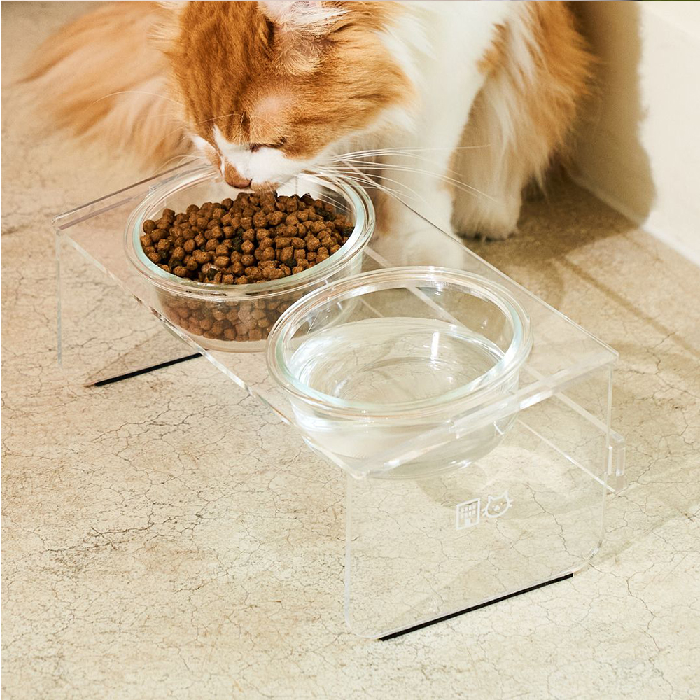 우다다맨숀 아크릴 테이블식기 2구 고양이 강아지 밥그릇 물그릇