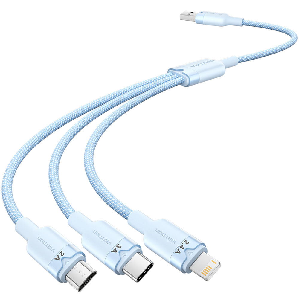 벤션 3in1 USB to 2 C타입 8핀 멀티 충전케이블 CTP 블루, 1개, 1.5m - 상세 이미지 2