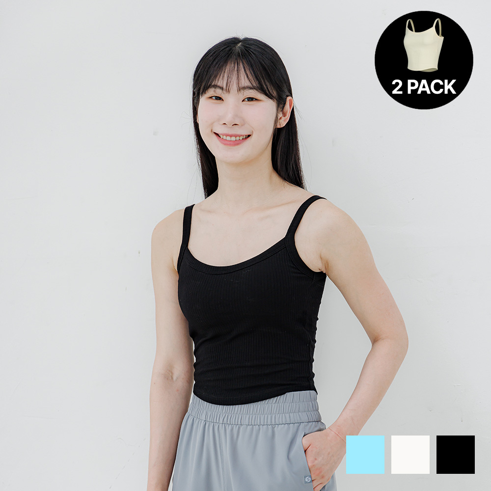 슬림9 캡 내장 골지 크롭 나시탑 여성나시 여름이너 2일팩 - 상세 이미지 3