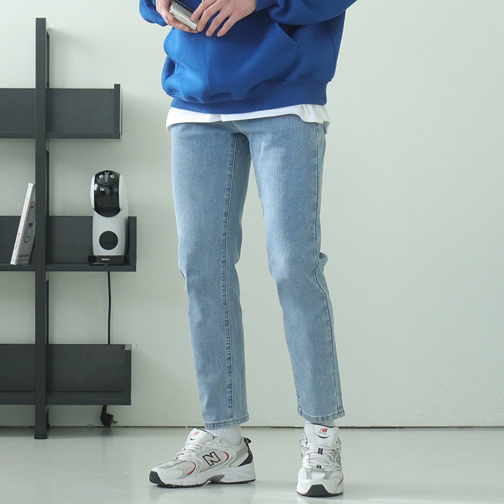 남자 청바지 빅사이즈 일자핏 스판 허벅돼 데님 청바지 - 상품 이미지
