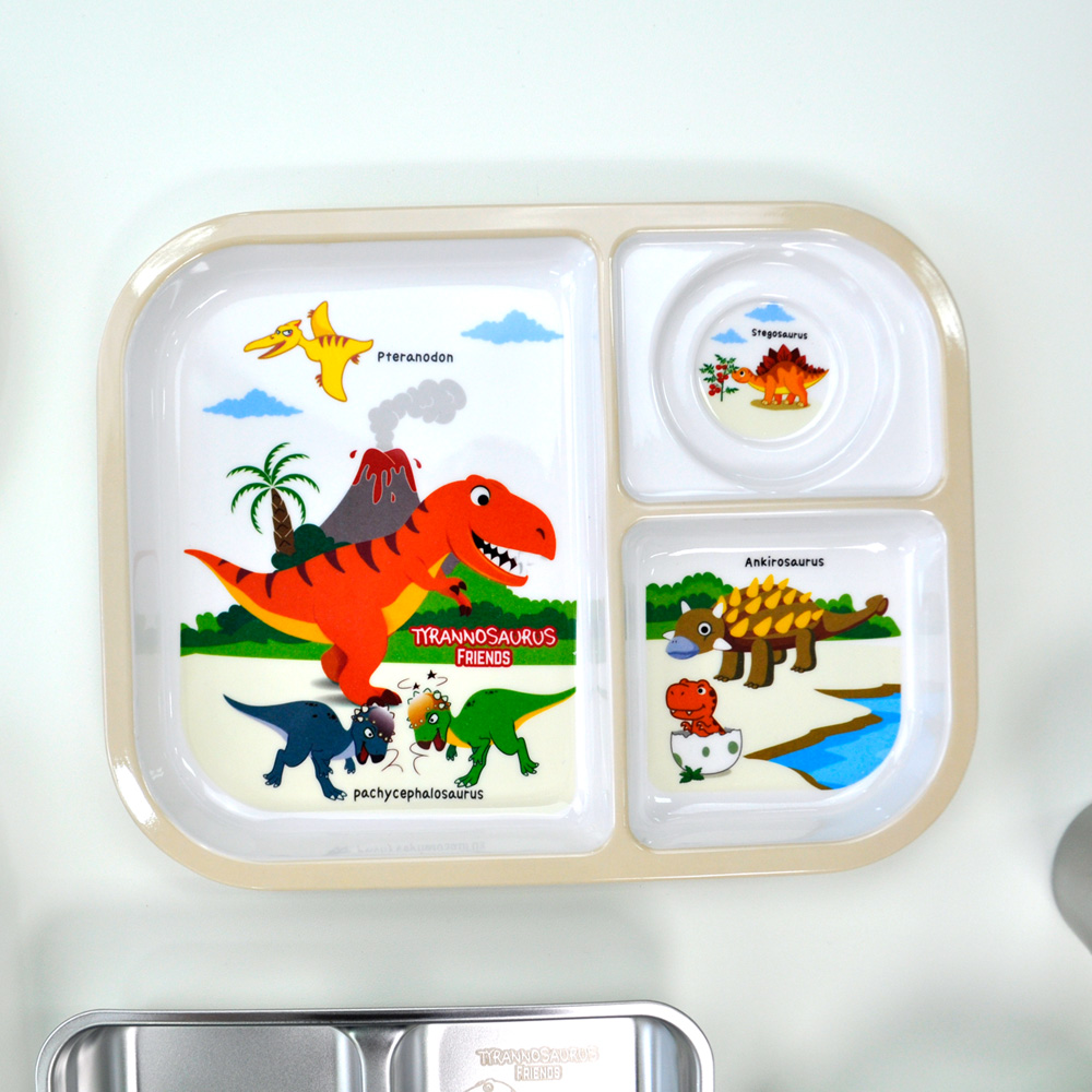 키친유 티라노 간식판 3구 접시 아기 아동용 나눔 공룡 어린이집 자기주도 그릇 가정용 - 상세 이미지 3