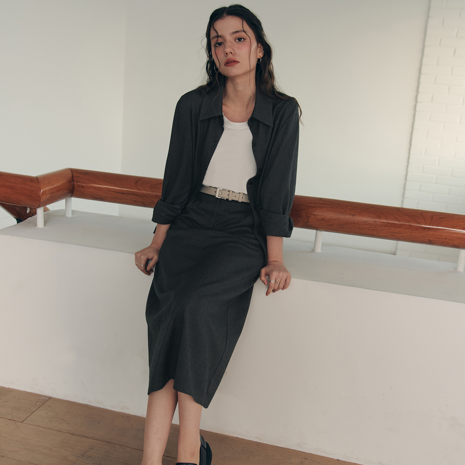 [제로스트릿]클로이 롱 스커트 CHLOE LONG SKIRT / CHARCOAL - 상세 이미지 3
