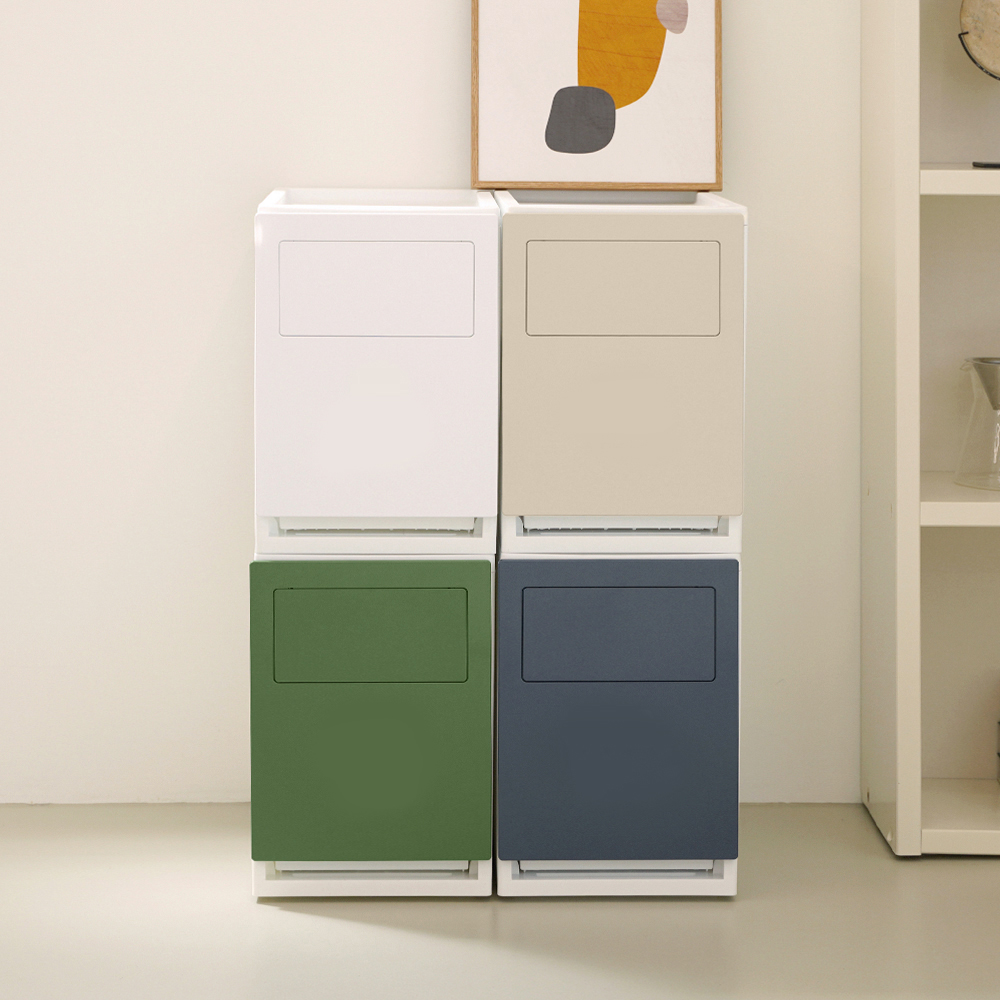 [도착보장] 디큐브 가정용 재활용 분리수거함 3단 푸쉬타입