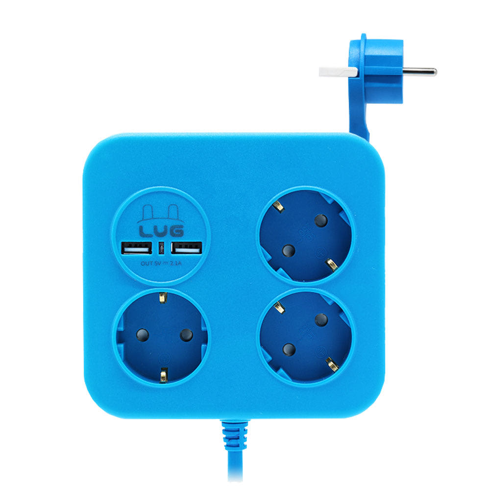 러그박스 납작머리멀티탭 3구콘센트 USB 여행용 블루 - 상세 이미지 3