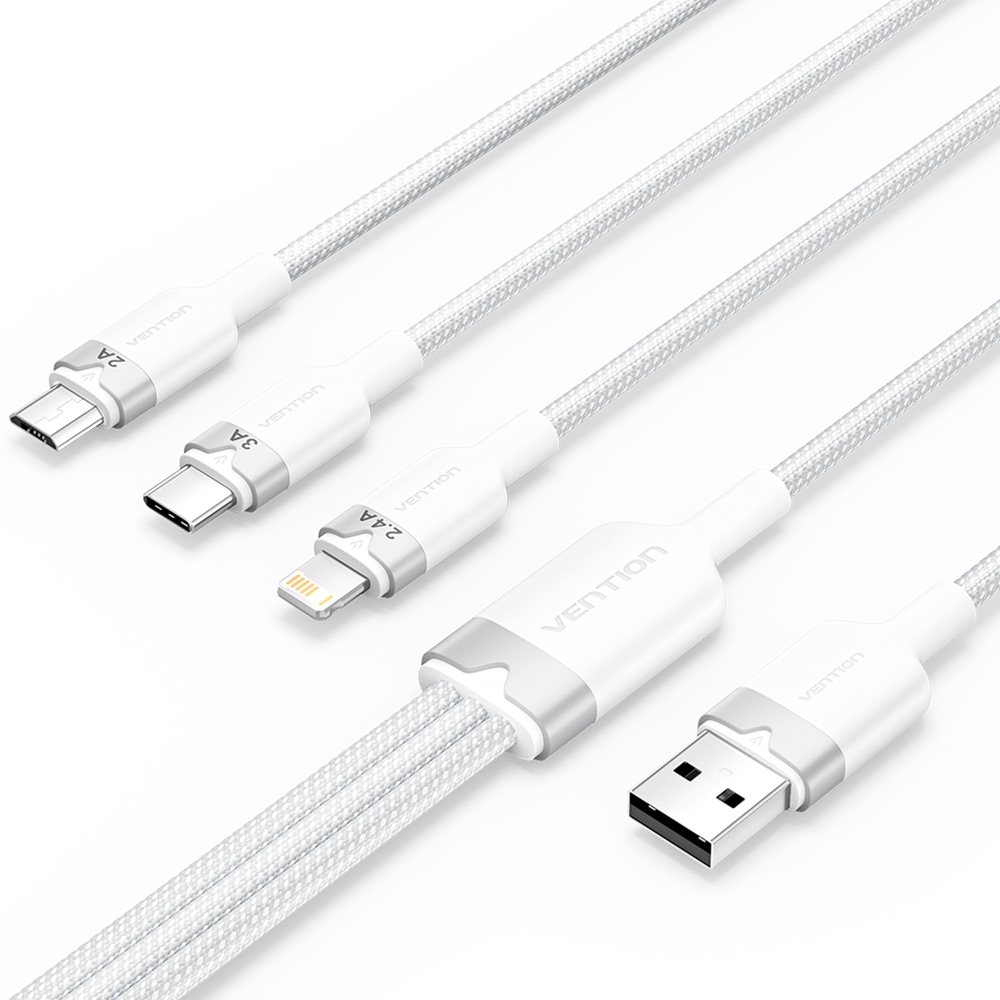 벤션 3in1 USB to 2 C타입 8핀 멀티 충전케이블 CTP 화이트, 1개, 1.5m - 상품 이미지