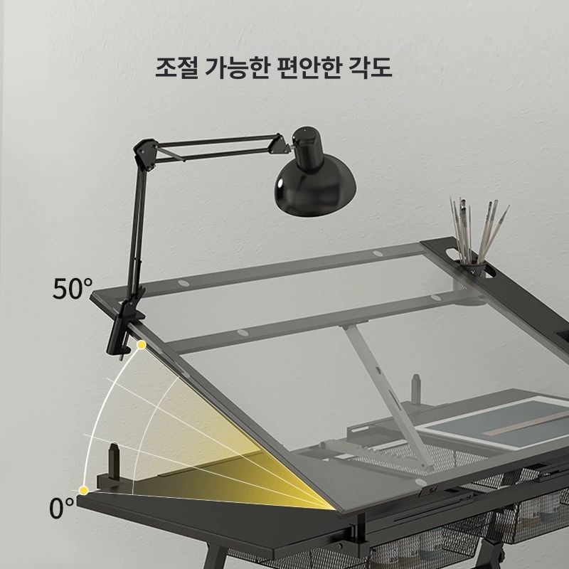 조경제도판 유리 테이블 미술 아트 유화 높이 책상 디자인 책상 디자인회사 신품 좌우이중보조판 고정 흰색프레임 - 상세 이미지 2