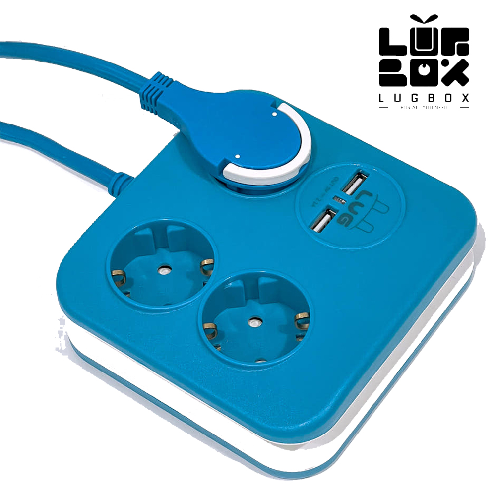 러그박스 납작머리멀티탭 3구콘센트 USB 여행용 블루 - 상세 이미지 4