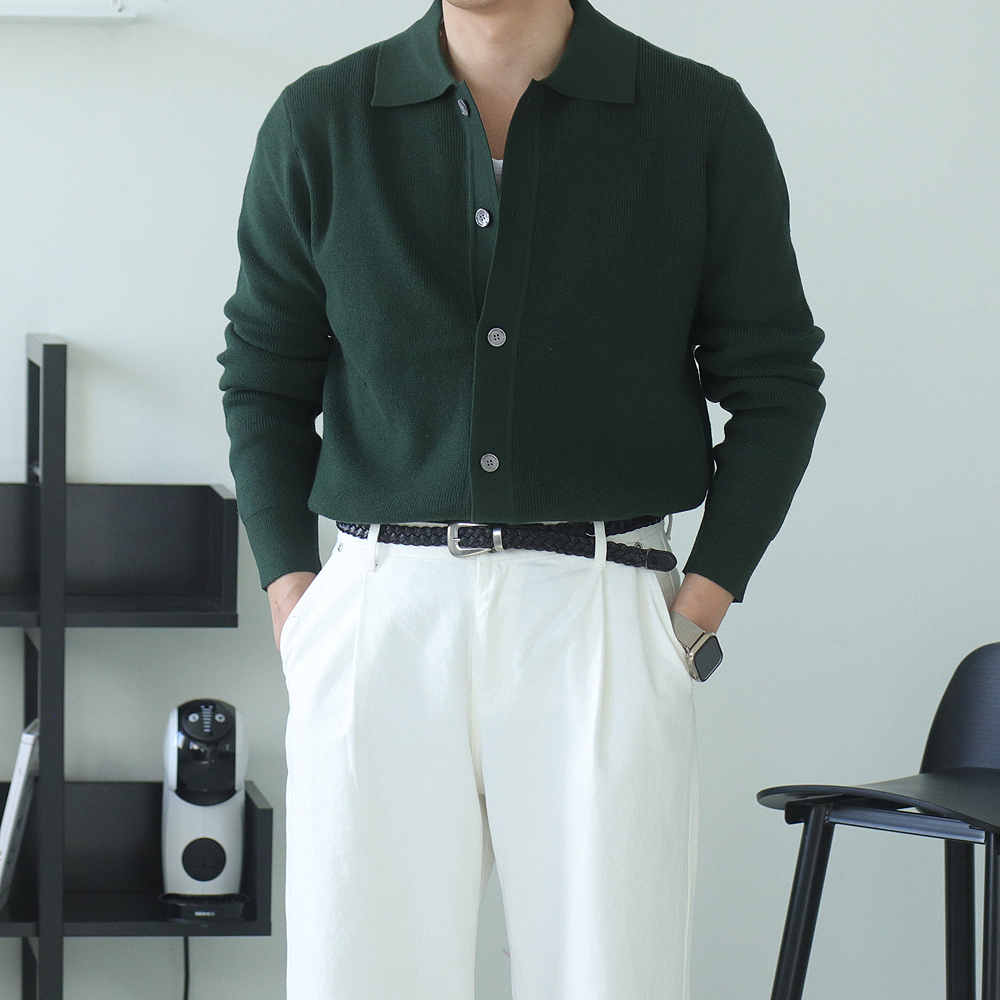 남자 가디건 오버핏 캐시미어 니트 카라 가디건 - 상세 이미지 4