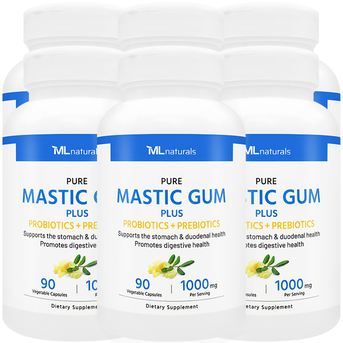 2025 신제품! 6병 마이라이프 내추럴스 매스틱검 1000mg PLUS 프로바이오틱스 + 프리바이오틱스 90야채캡슐 - 상품 이미지