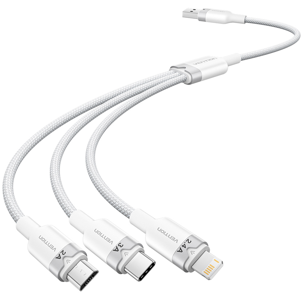 벤션 3in1 USB to 2 C타입 8핀 멀티 충전케이블 CTP 화이트, 1개, 1.5m - 상세 이미지 2