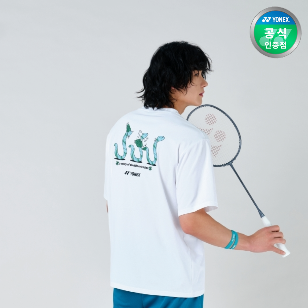 요넥스 251TS049U 배드민턴 오버핏 반팔 티셔츠 남녀공용 데일리웨어 화이트 뱀띠전용 - 상세 이미지 3
