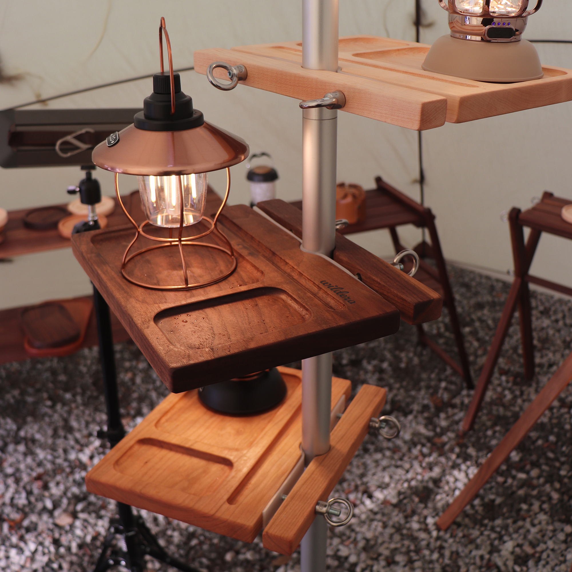 윌데라 폴대 선반 거치대 원목 트레이 받침대 월넛 우드