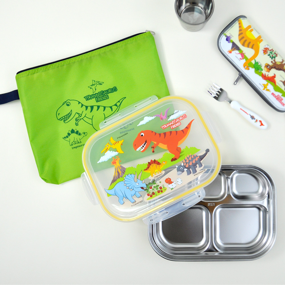 키친유 티라노 국산 스텐304 식판도시락 가방세트 기본형 5구 공룡 어린이 유치원 준비물