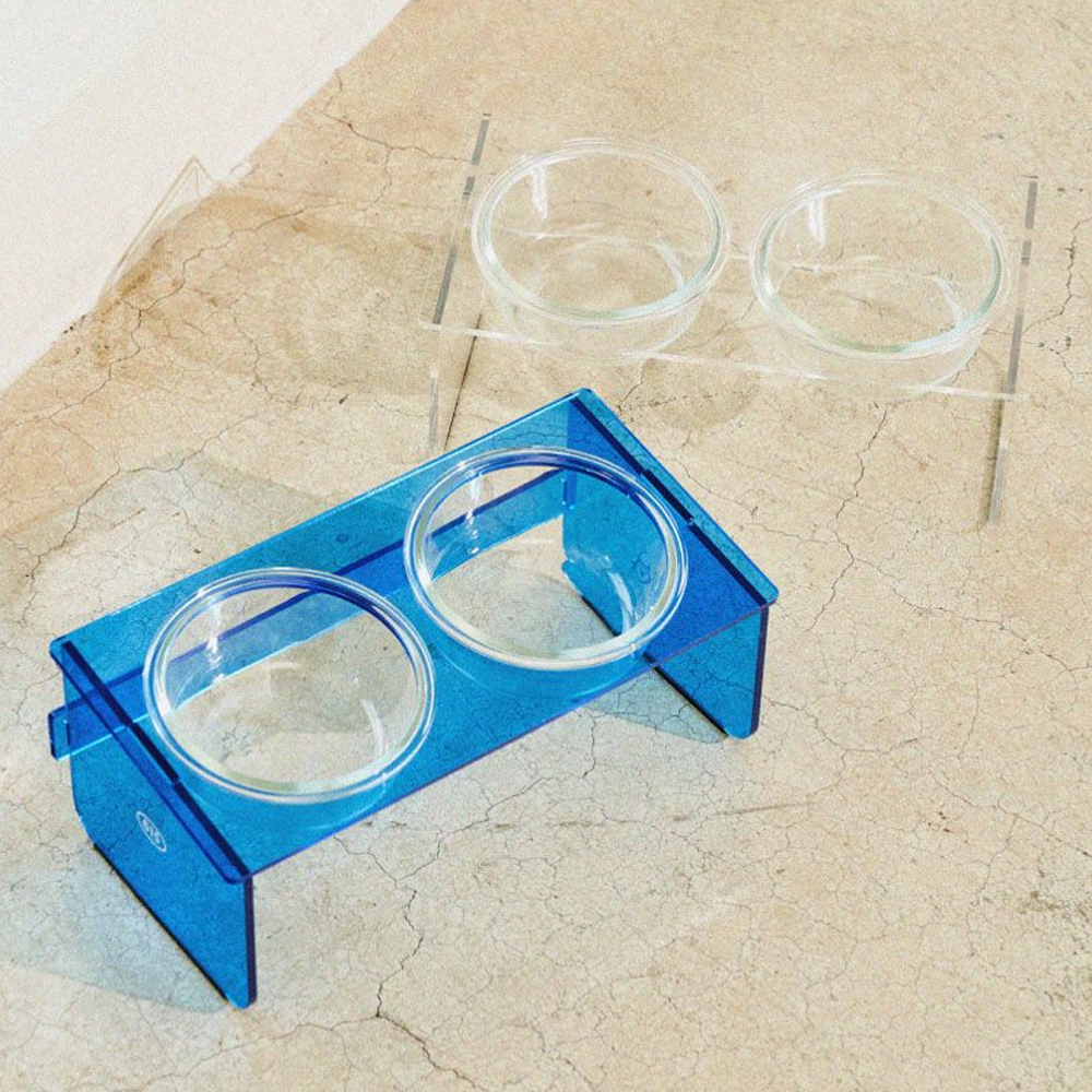 우다다맨숀 아크릴 테이블식기 2구 고양이 강아지 밥그릇 물그릇