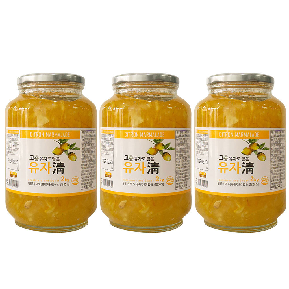 전남 고흥 유자청 유자차 농축액 엑기스 청 음료 베이스 2kg 3개 - 상품 이미지