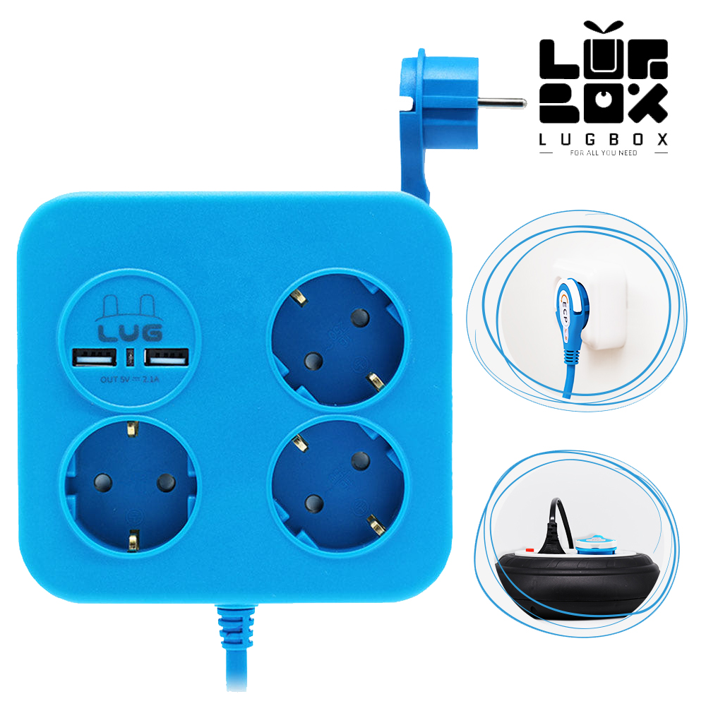 러그박스 납작머리멀티탭 3구콘센트 USB 여행용 블루 - 상품 이미지