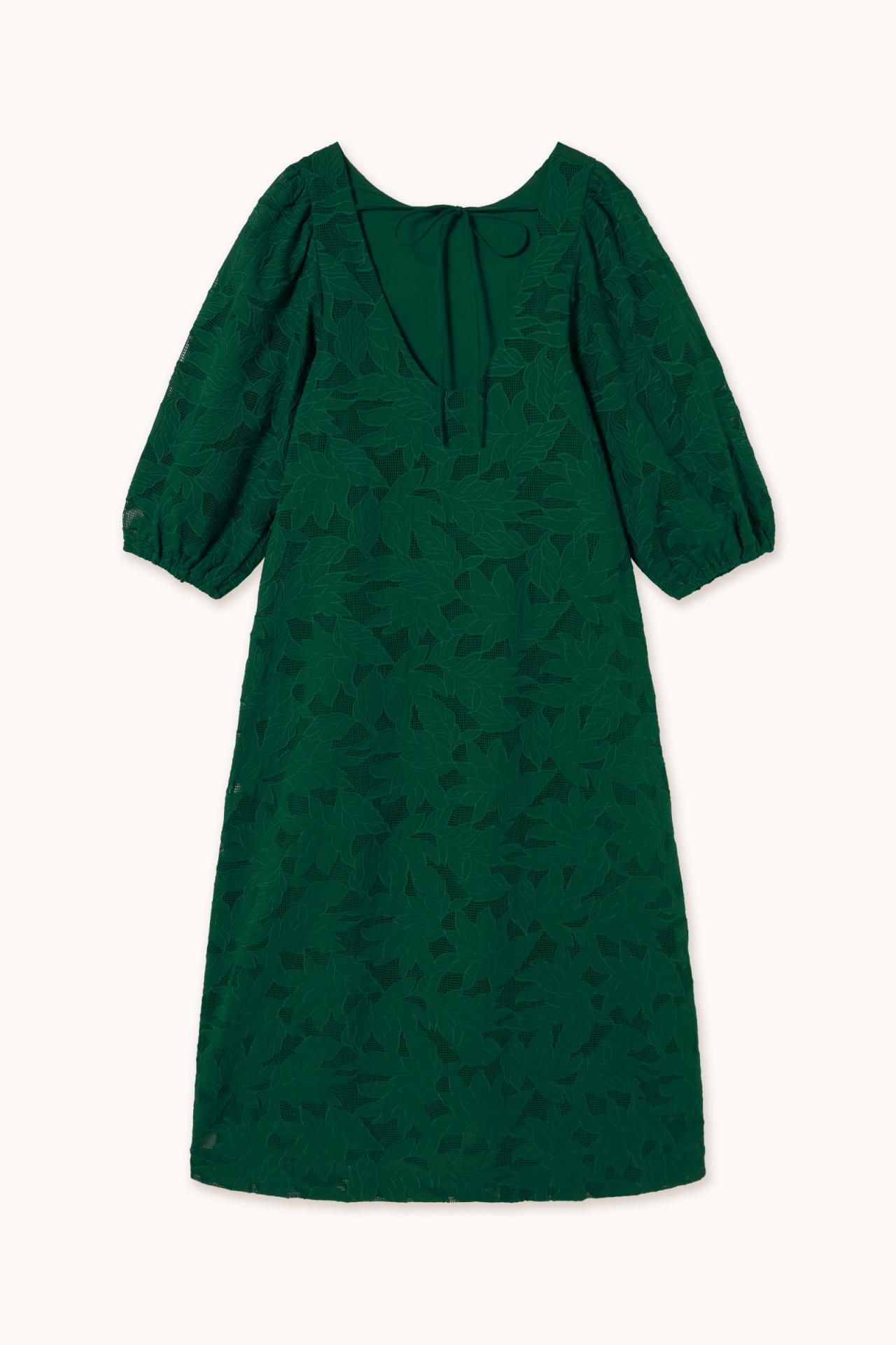 타이니코튼 GUIPUR 퍼프소매 미디 원피스 SS25-606M24 DARK GREEN - 상세 이미지 5