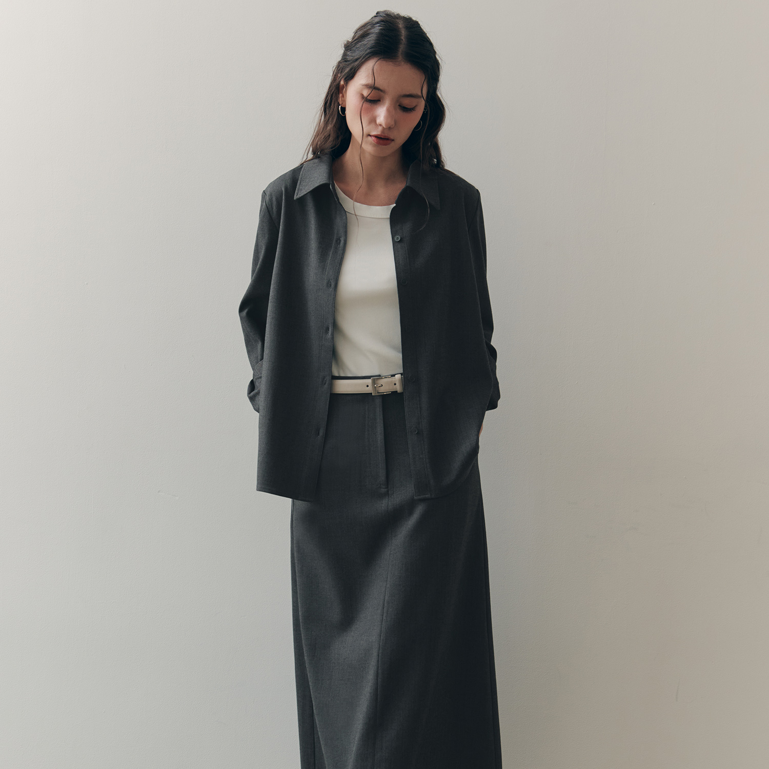 [제로스트릿]클로이 롱 스커트 CHLOE LONG SKIRT / CHARCOAL - 상세 이미지 2