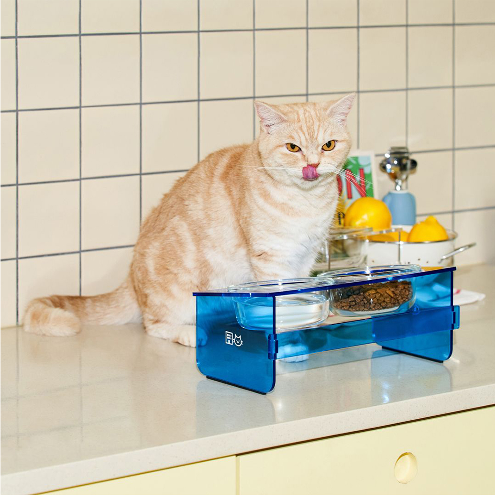 우다다맨숀 아크릴 테이블식기 2구 고양이 강아지 밥그릇 물그릇