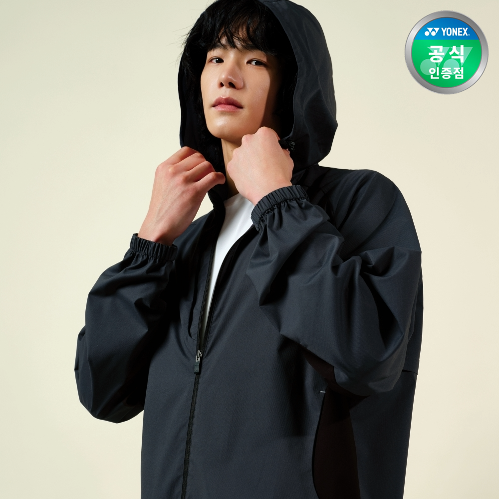 요넥스 251JJ005U 배드민턴 오버핏 오픈 집업 후드 자켓 바람막이 남녀공용 다크차콜 - 상품 이미지