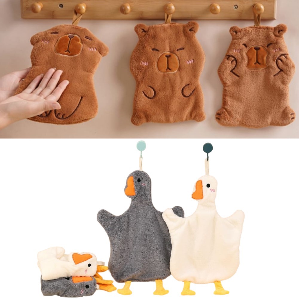 귀여운 동물 핸드타올 카피바라 오리 주방 고리수건 걸이 손수건