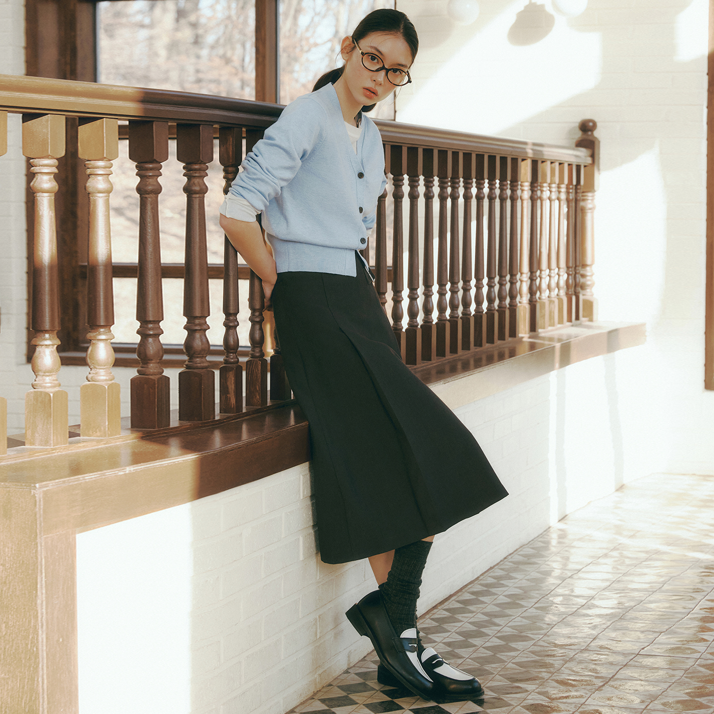 로엠 플리츠 롱 스커트 RMWHF11R11