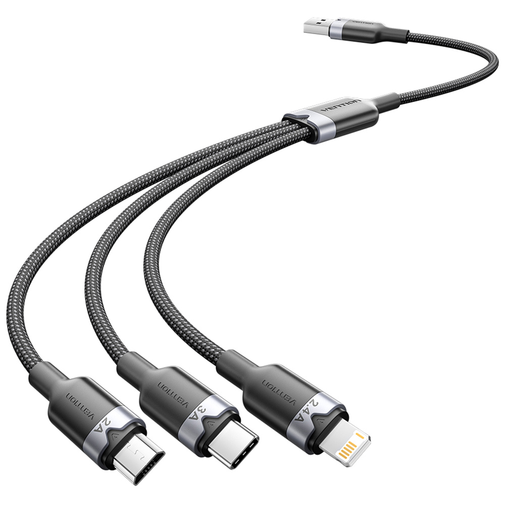벤션 3in1 USB to 2 C타입 8핀 멀티 충전케이블 CTP 블랙, 1개, 1.5m - 상세 이미지 2