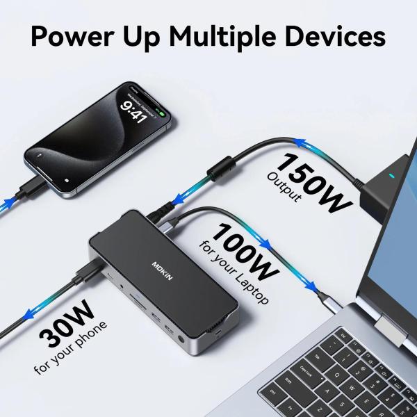USB 멀티 허브 멀티포트 노트북 도킹 스테이션 레노버 모니터용 디스플레이 포트 이더넷  오디오 독 : 리치판다코리아