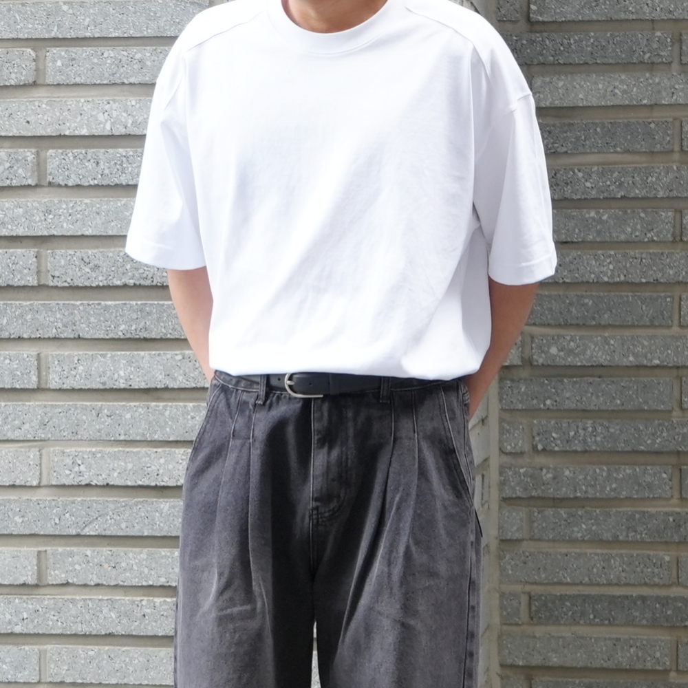 무지 남자 반팔티 세미 오버핏 수피마 기본 반팔 티셔츠 흰티 면티 - 상품 이미지