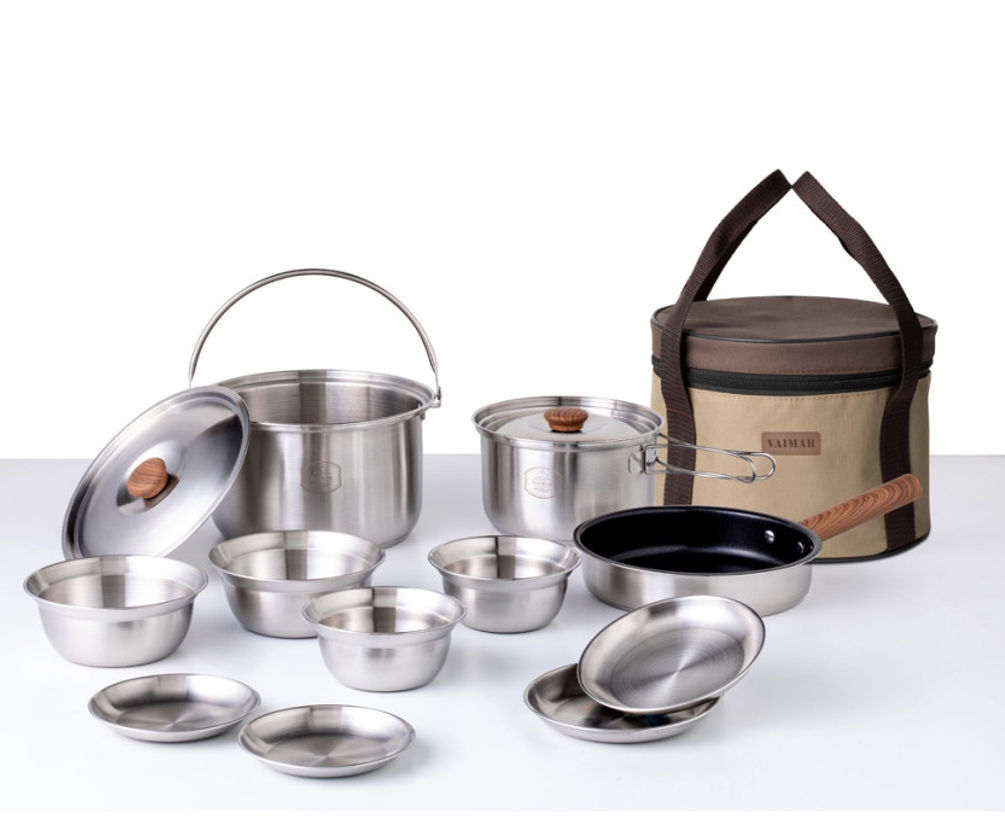 올인원 캠핑 코펠세트 스텐 식기 그릇 접시 튀김 냄비 20종 (+휴대용 가방 포함)