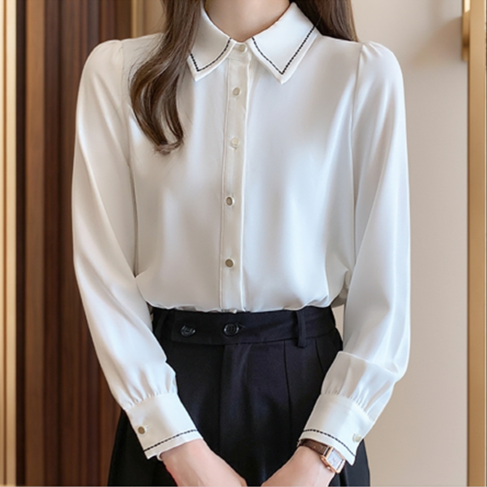 화이트블라우스 여자 면접 하객룩 결혼식 정장 블라우스 - 상품 이미지