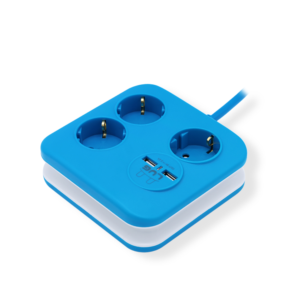 러그박스 납작머리멀티탭 3구콘센트 USB 여행용 블루 - 상세 이미지 2