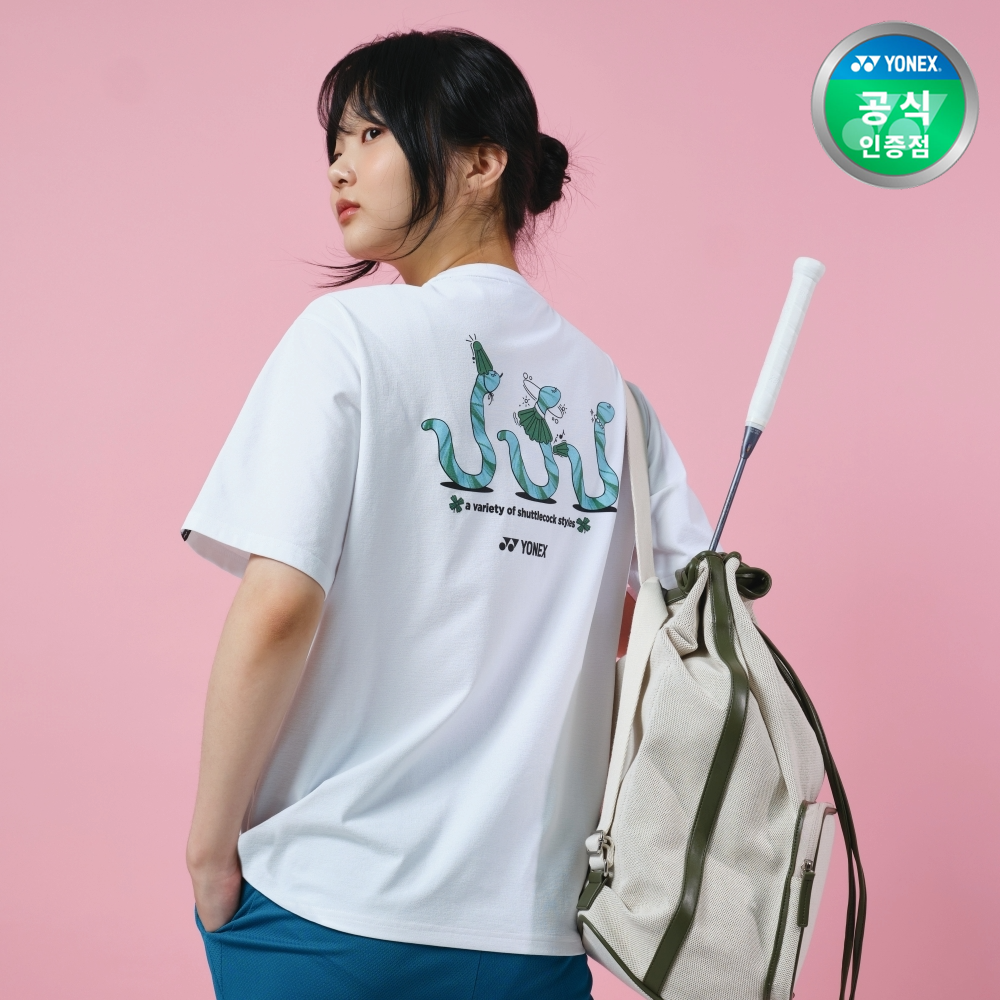 요넥스 251TS049U 배드민턴 오버핏 반팔 티셔츠 남녀공용 데일리웨어 화이트 뱀띠전용 - 상품 이미지