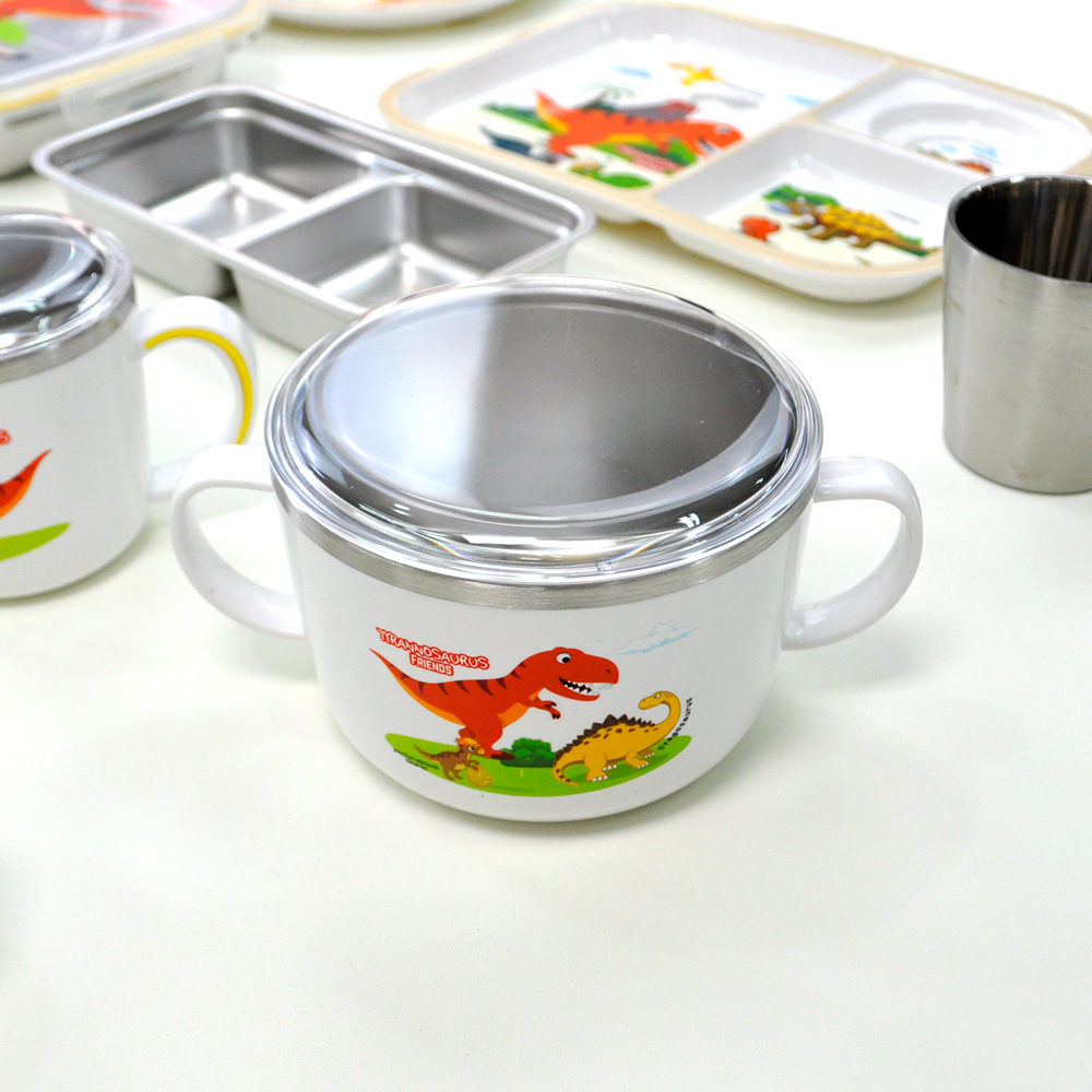 키친유 티라노 논슬립 스텐304 손잡이 뚜껑 면기 이유식볼 공룡 스낵볼 시리얼볼 국그릇