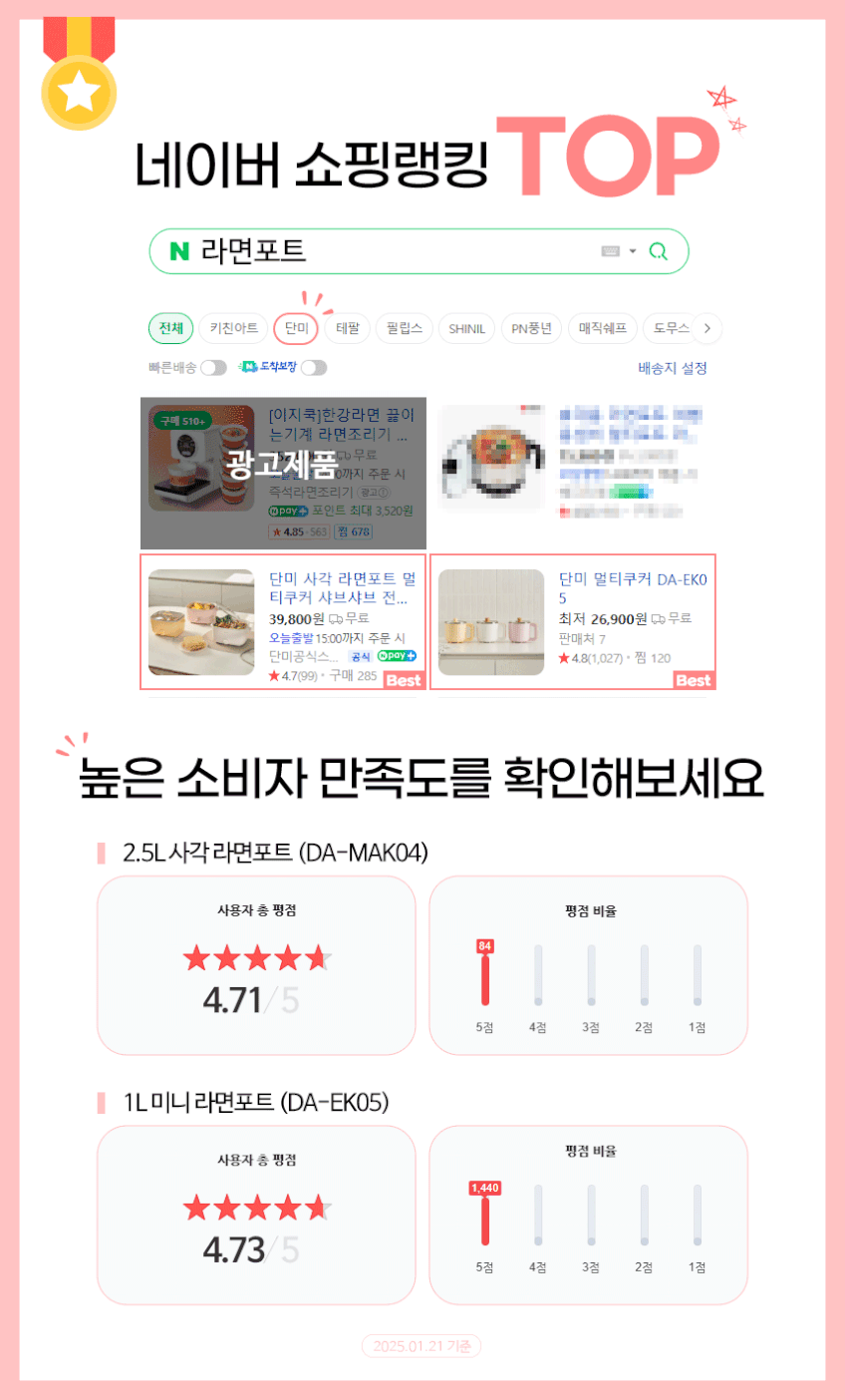 단미 사각 라면포트 멀티쿠커 샤브샤브 여행용 캠핑용 전기 찜기 냄비 2.5L 판매처 상세 정보 이미지 1
