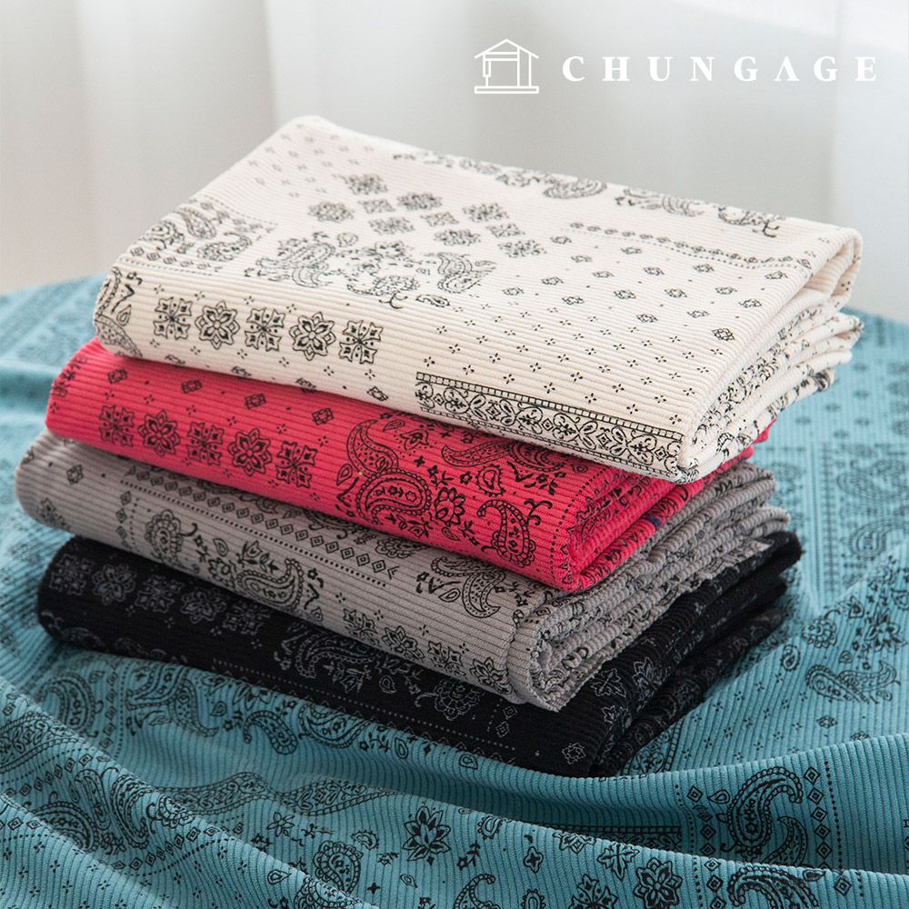 골덴원단 스판 중골덴 8W 코듀로이 페이즐리 패턴 반다나 원단 대폭 겨울 천 페일콘 5종