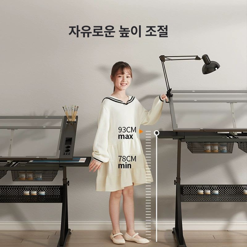 조경제도판 유리 테이블 미술 아트 유화 높이 책상 디자인 책상 디자인회사 신품 좌우이중보조판 고정 흰색프레임 - 상세 이미지 5