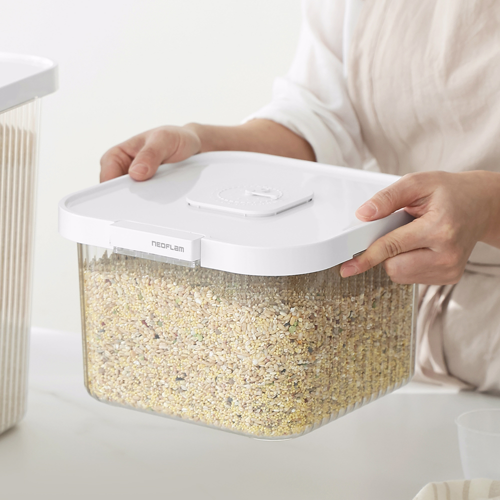 네오플램 원터치 쌀통 쌀보관용기 잡곡통 10kg, 화이트 이미지 3