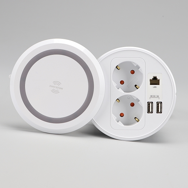 BIS 빌트인콘센트 가구 매립 원형 콘센트 2구 USB 무선충전 BID-221W 화이트 - 상세 이미지 2
