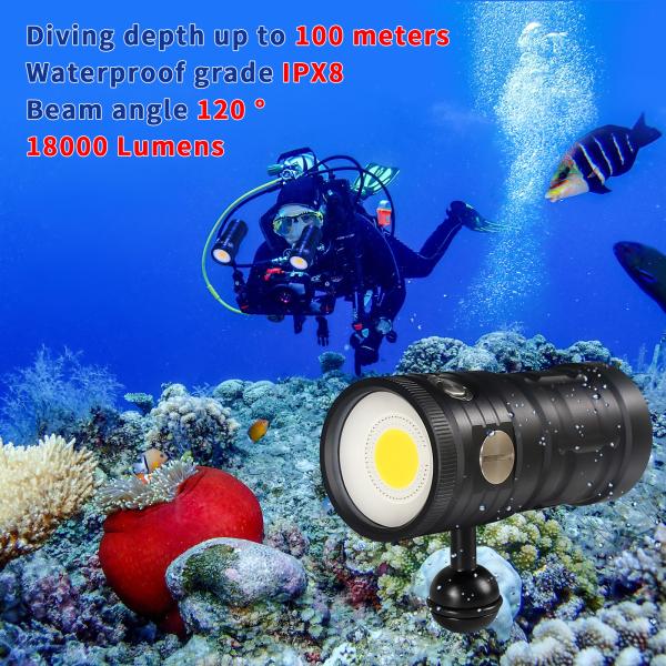 다이빙 손전등 방수 라이트 수중 조명 스쿠버 LetonPower COB 18000 루멘 LED 100m 비디오 토치 : 애드렛쿠쉐