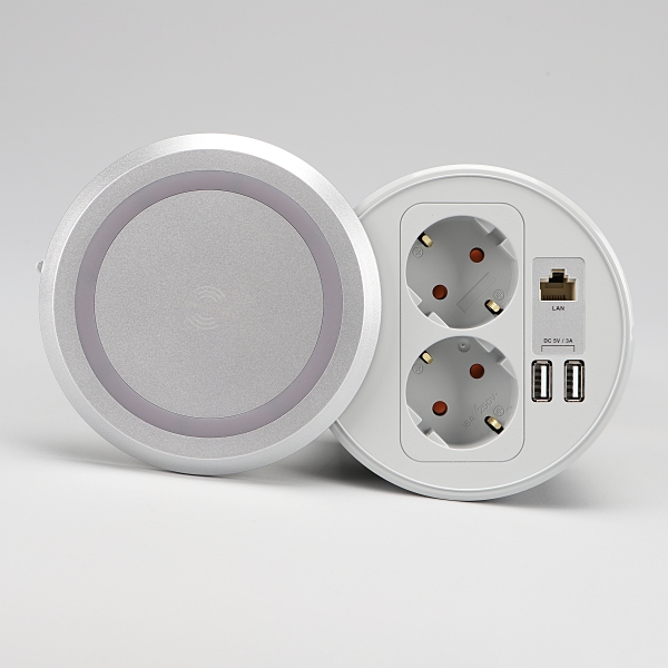 BIS 빌트인콘센트 가구 매립 원형 콘센트 2구 USB 무선충전 BID-221W 화이트 - 상세 이미지 5